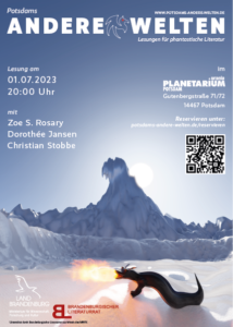 Plakat der Andere Welten lesung am 01.07.2023 im Urania Planetarium Potsdam